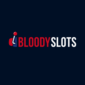 Logo for Bloody Slots, et nettspillmerke med røde og hvite bokstaver på mørk bakgrunn.